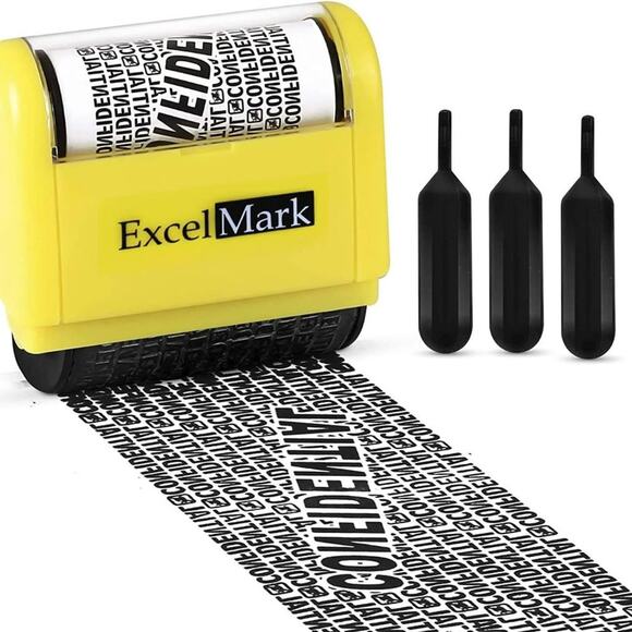 ExcelMark Rolling Identity Theft Guard Stamp & Refill Ink Pack Set - Picture 1 of 13